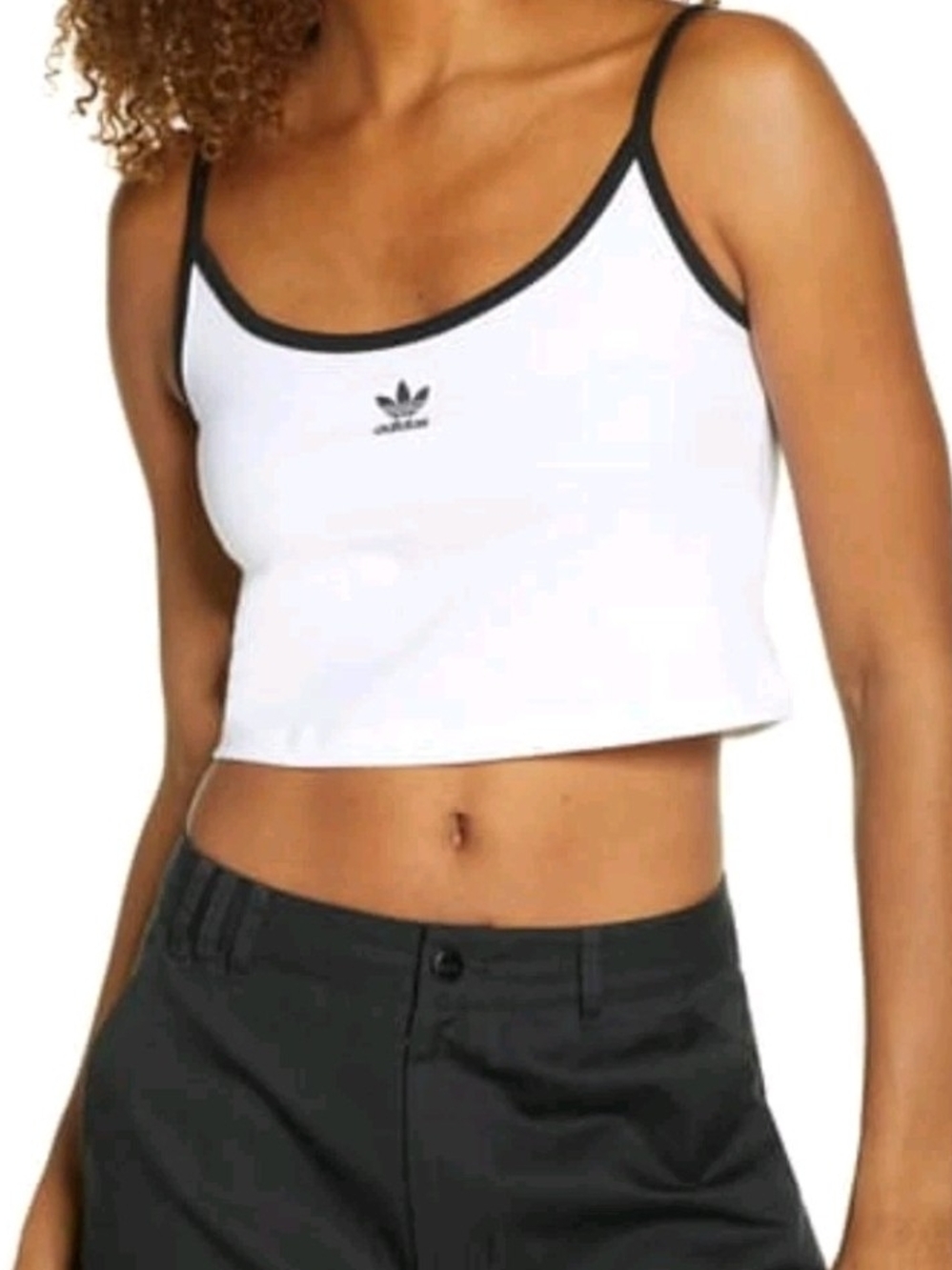 adidas Women’s White Cropped Tank Top with Black Trim